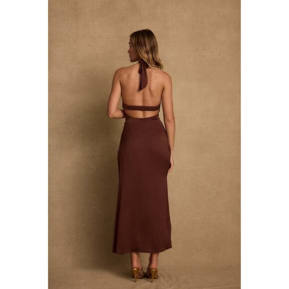 12th Tribe Vanessa Espresso Satin Midi Dress Size S - Picture 3 of 6